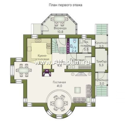 Проекты домов Альфаплан - «Петит» - проект дома с полукруглым эркером - превью плана проекта №1