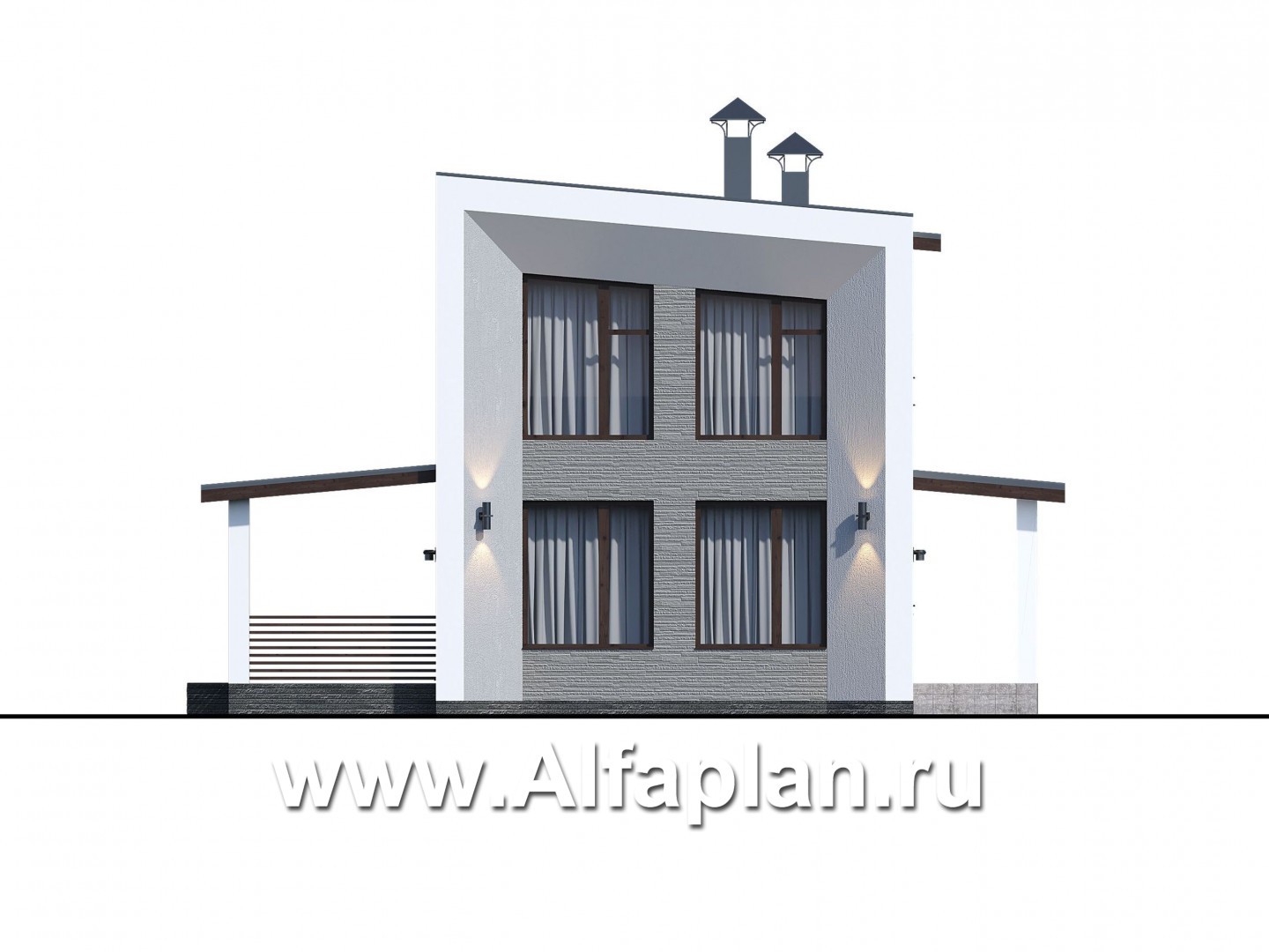 «Тау» - проект двухэтажного каркасного дома, планировка спальня на 1 эт,  в стиле минимализм - фасад дома