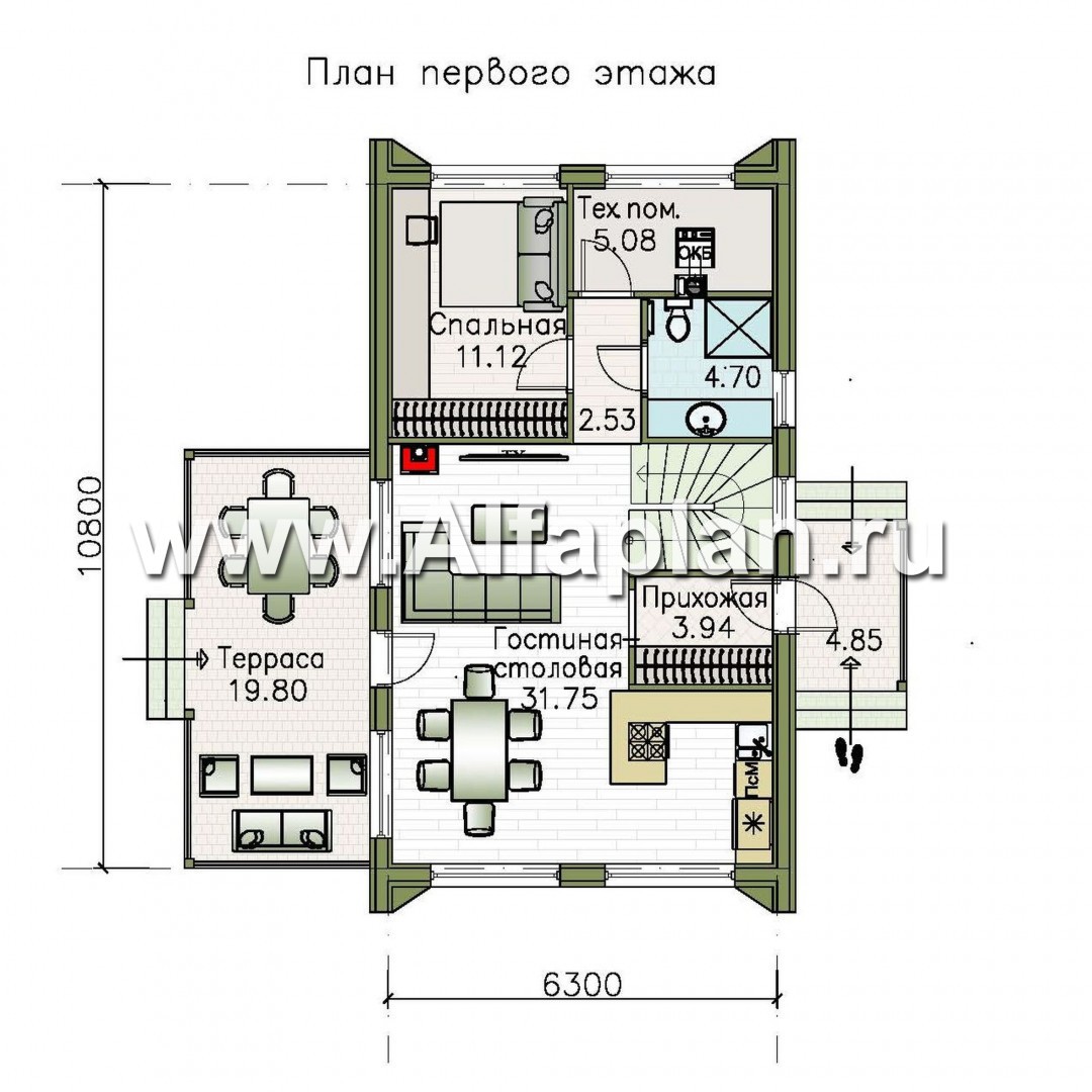 «Тау» - проект двухэтажного каркасного дома, планировка спальня на 1 эт,  в стиле минимализм - план дома
