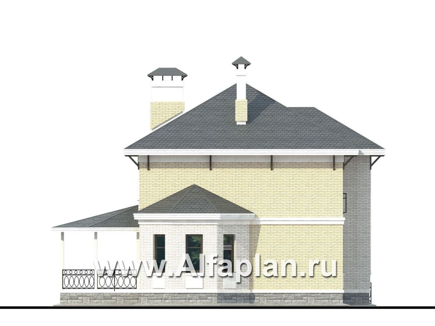 Проекты домов Альфаплан - «Эйваро»- проект коттеджа с двусветной  столовой - изображение фасада №3