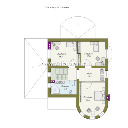 Проекты домов Альфаплан - «Камелот» -  загородный дом с угловой «башней» - превью плана проекта №2