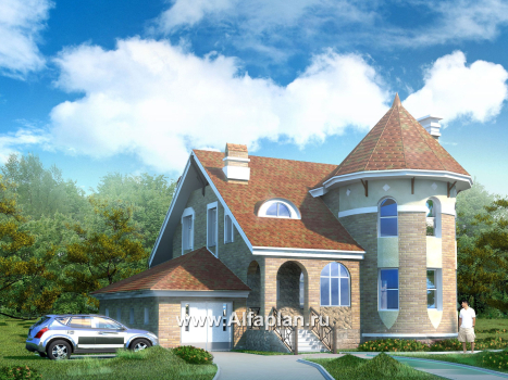 Проекты домов Альфаплан - «Камелот» -  загородный дом с угловой «башней» - превью дополнительного изображения №1