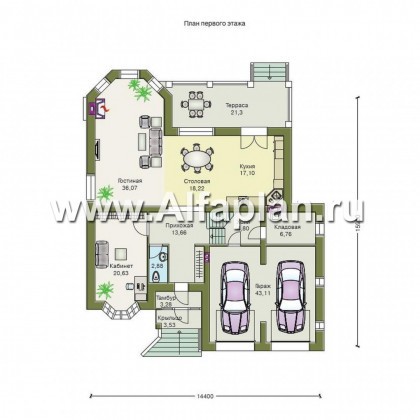 «Эвридика» - проект загородного дома, с террасой и с гаражом на 2 авто, с цокольным этажом - превью план дома