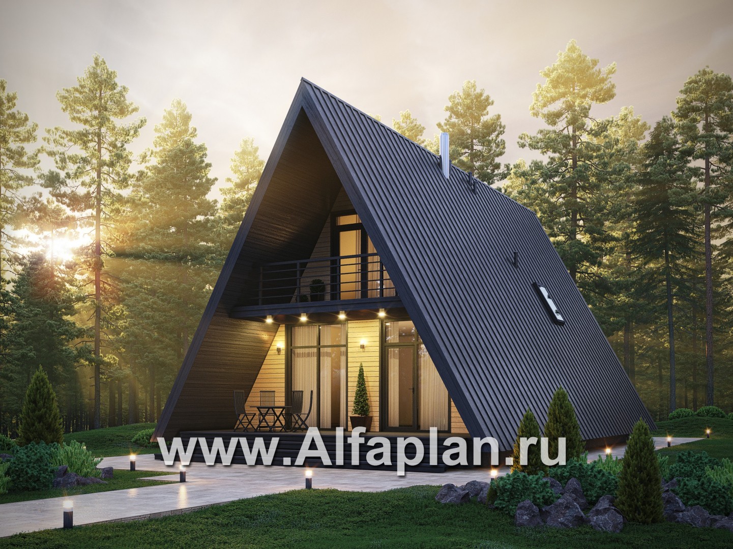 Проекты домов Альфаплан - Проект прекрасной дачи - небольшой каркасный дом-шалаш - основное изображение