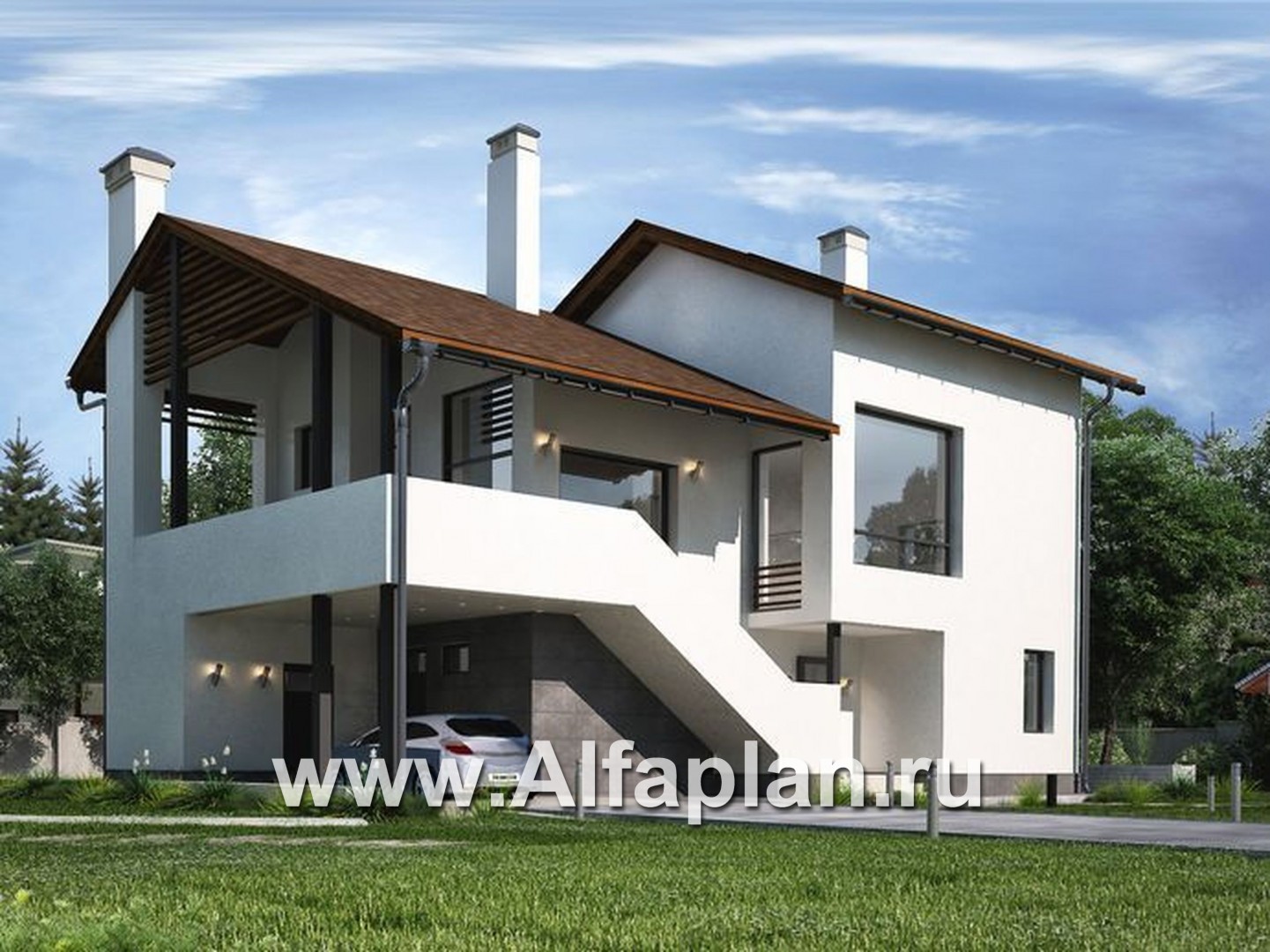 Проекты домов Альфаплан - Коттедж с эффектными фасадами и планировкой - основное изображение