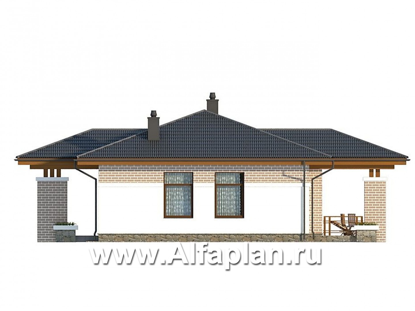 Проекты домов Альфаплан - Компактный одноэтажный дом для небольшой семьи - изображение фасада №3
