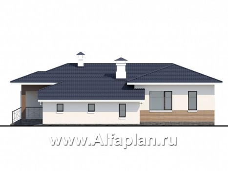 Проекты домов Альфаплан - «Пассия» - одноэтажный коттедж с гаражом и террасой - превью фасада №2