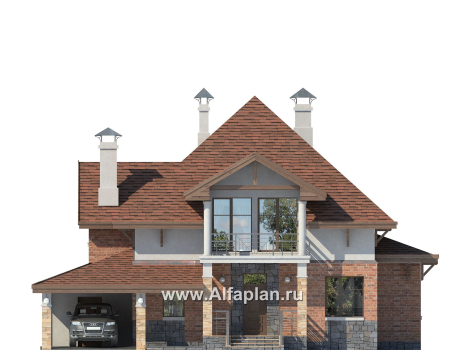 Проекты домов Альфаплан - «Брилланте» - яркий  коттедж с пирамидальной кровлей - превью фасада №1
