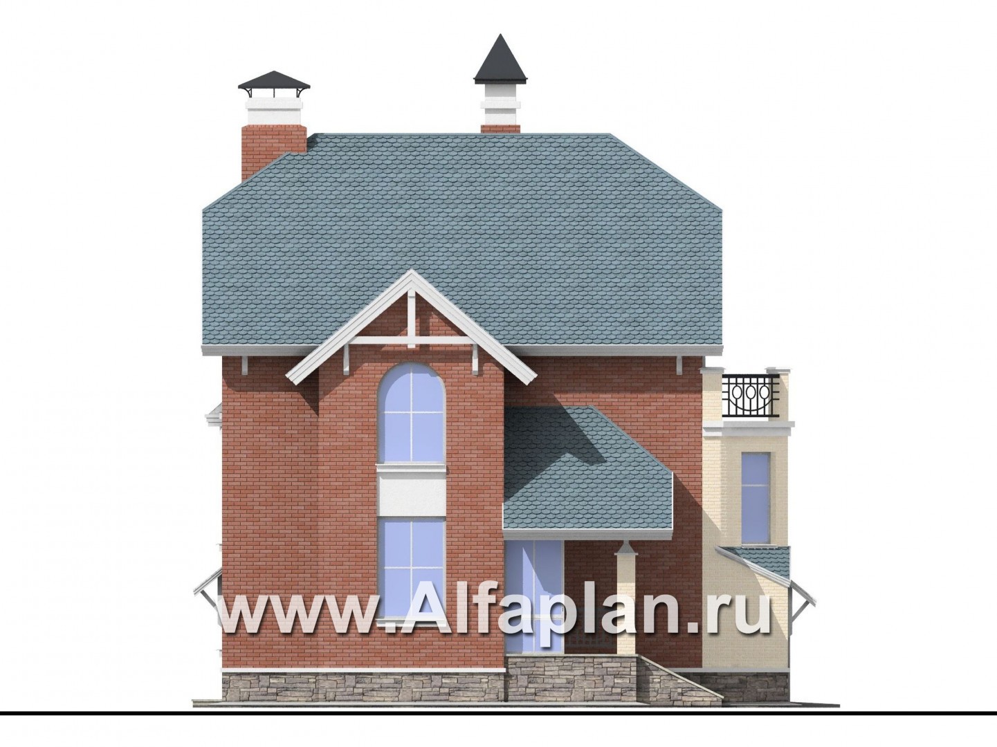 Проекты домов Альфаплан - «Корвет» - трехэтажный коттедж с гаражом - изображение фасада №3