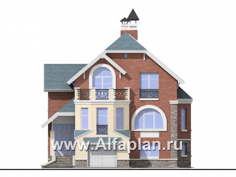 Проекты домов Альфаплан - «Корвет» - трехэтажный коттедж с гаражом - превью фасада №1