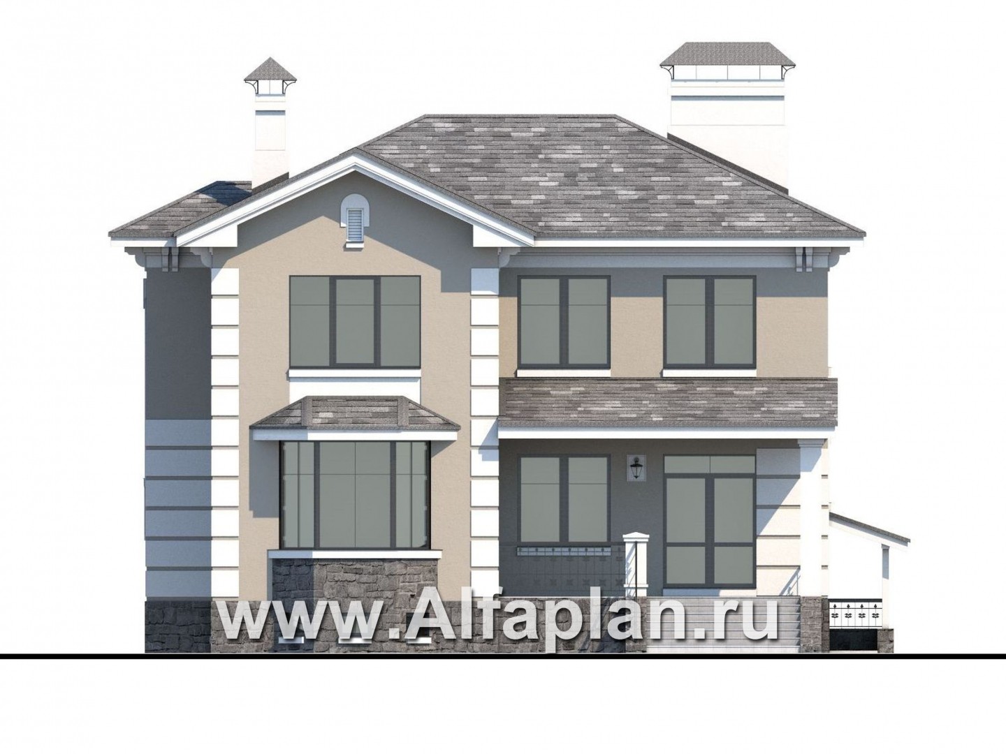 Проекты домов Альфаплан - «Репутация»- аристократический коттедж с цоколем - изображение фасада №4