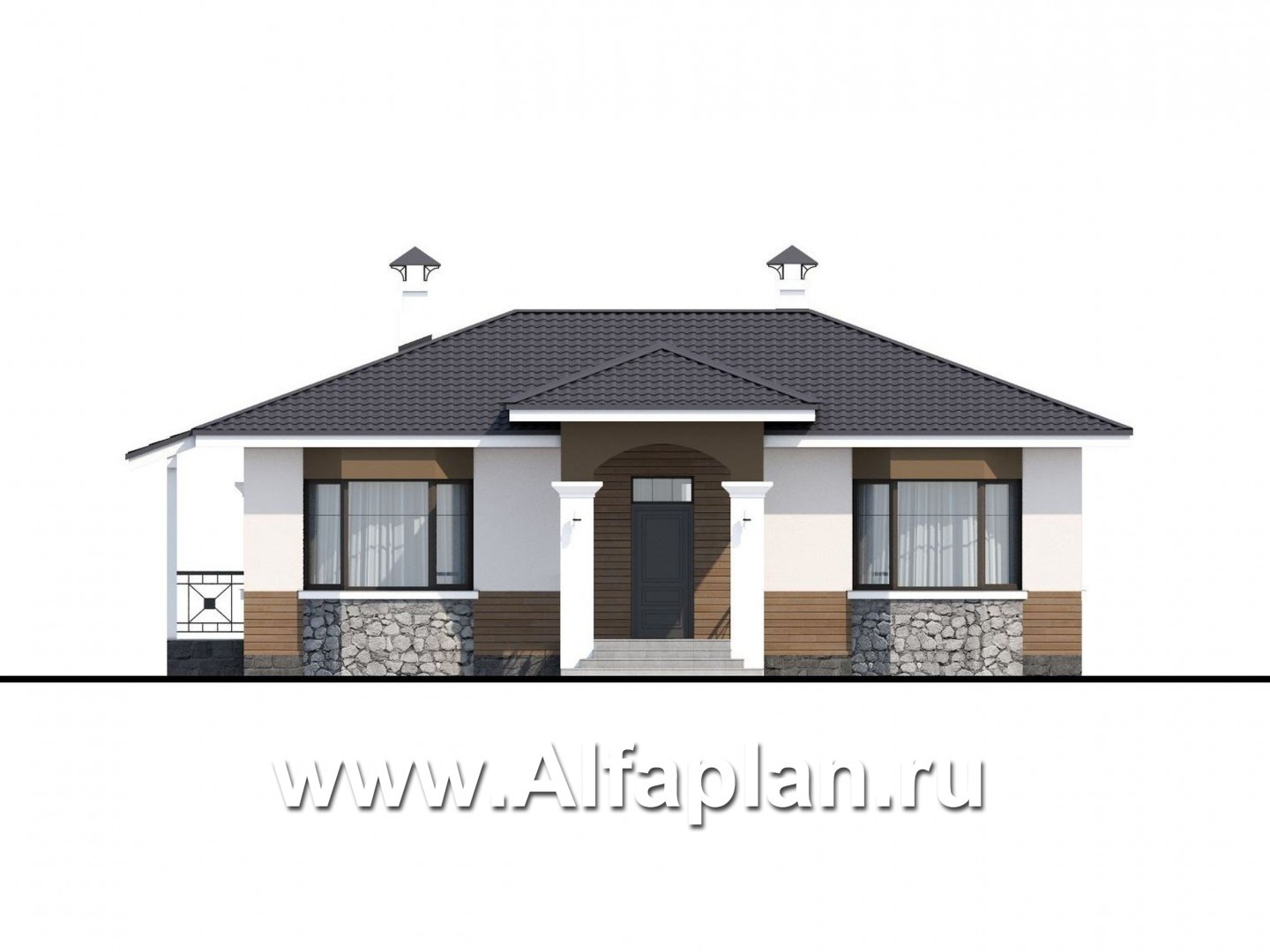 Проекты домов Альфаплан - Одноэтажный дом для небольшой семьи - изображение фасада №1