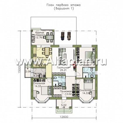 Проекты домов Альфаплан - Одноэтажный дом для небольшой семьи - превью плана проекта №1