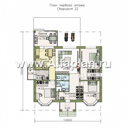 Проекты домов Альфаплан - Одноэтажный дом для небольшой семьи - превью плана проекта №2