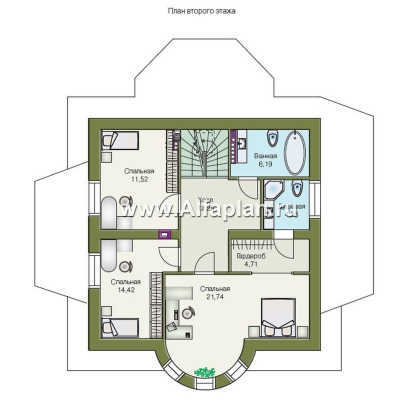 «Петит» - проект дома с мансардой, планировка с полукруглым эркером и с террасой, с цокольным этажом - превью план дома