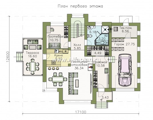 Проекты домов Альфаплан - «Арктур»  - современный мансардный дом - превью плана проекта №1