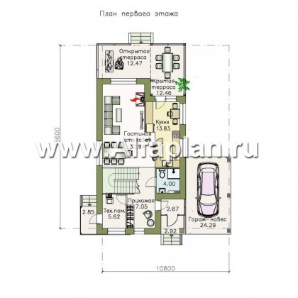 Проекты домов Альфаплан - «Гольфстрим»- компактный дом с навесом для авто - превью плана проекта №1