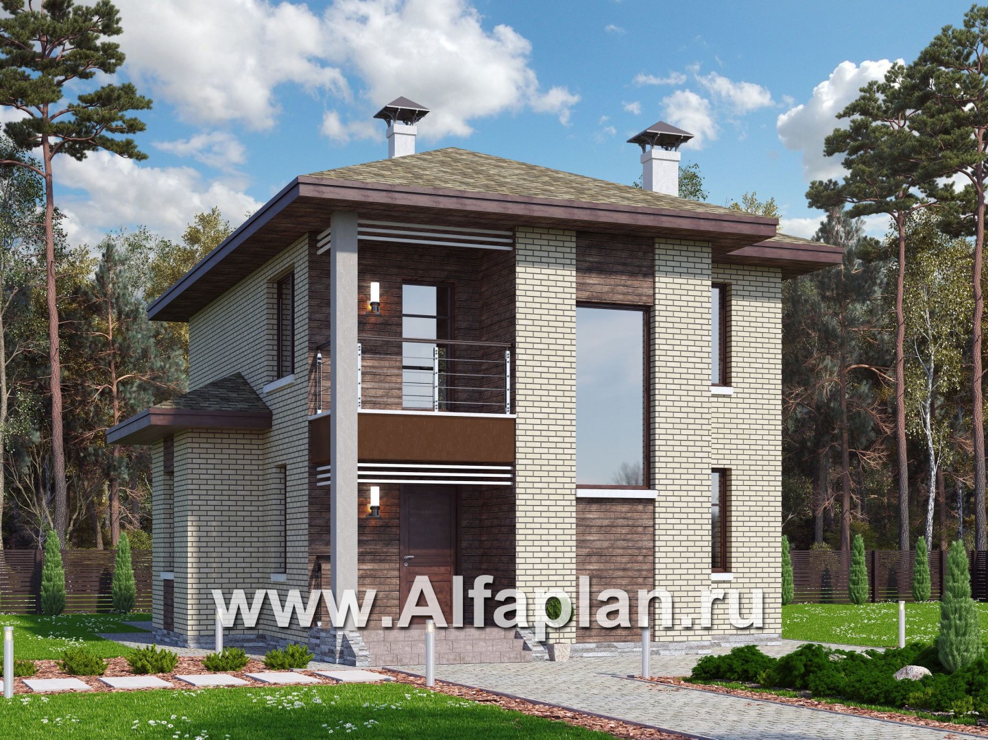 «Рациональ» - проект двухэтажного дома из кирпича, с балконом - основное изображение
