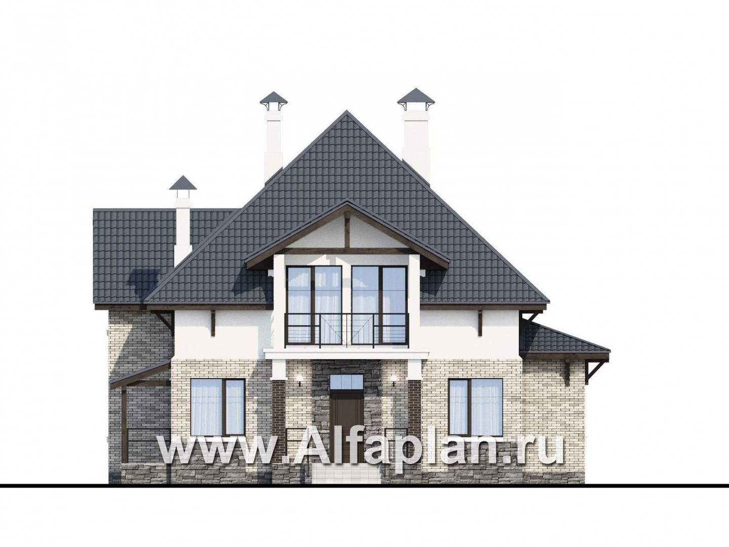 Проекты домов Альфаплан - «Брилланте» - яркий  коттедж с пирамидальной кровлей - изображение фасада №1