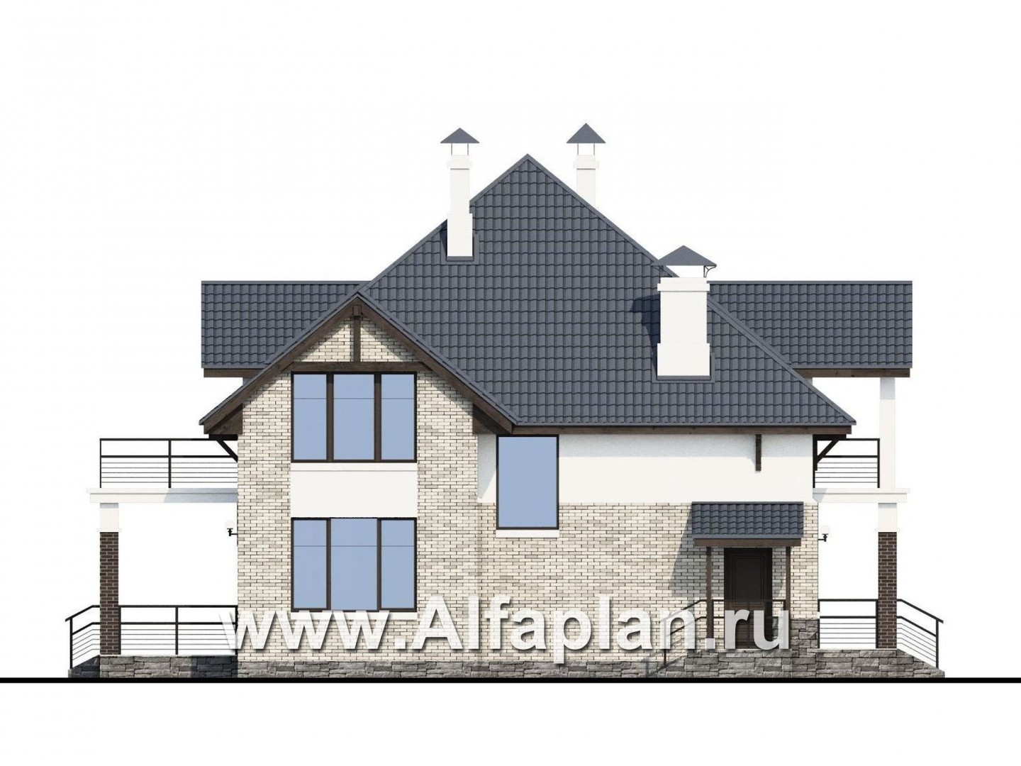 Проекты домов Альфаплан - «Брилланте» - яркий  коттедж с пирамидальной кровлей - изображение фасада №3