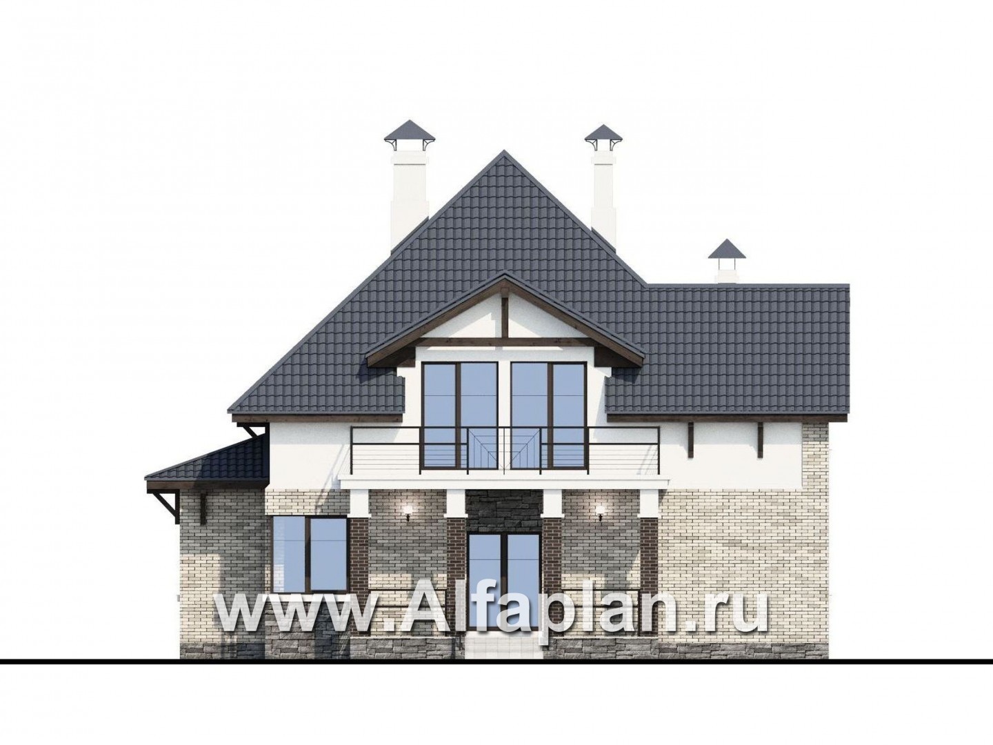 Проекты домов Альфаплан - «Брилланте» - яркий  коттедж из кирпичей с пирамидальной кровлей - изображение фасада №4