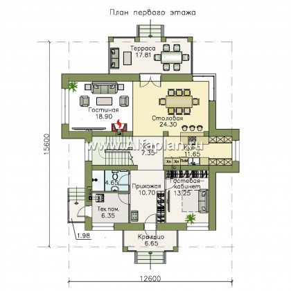 Проекты домов Альфаплан - «Брилланте» - яркий  коттедж с пирамидальной кровлей - превью плана проекта №1
