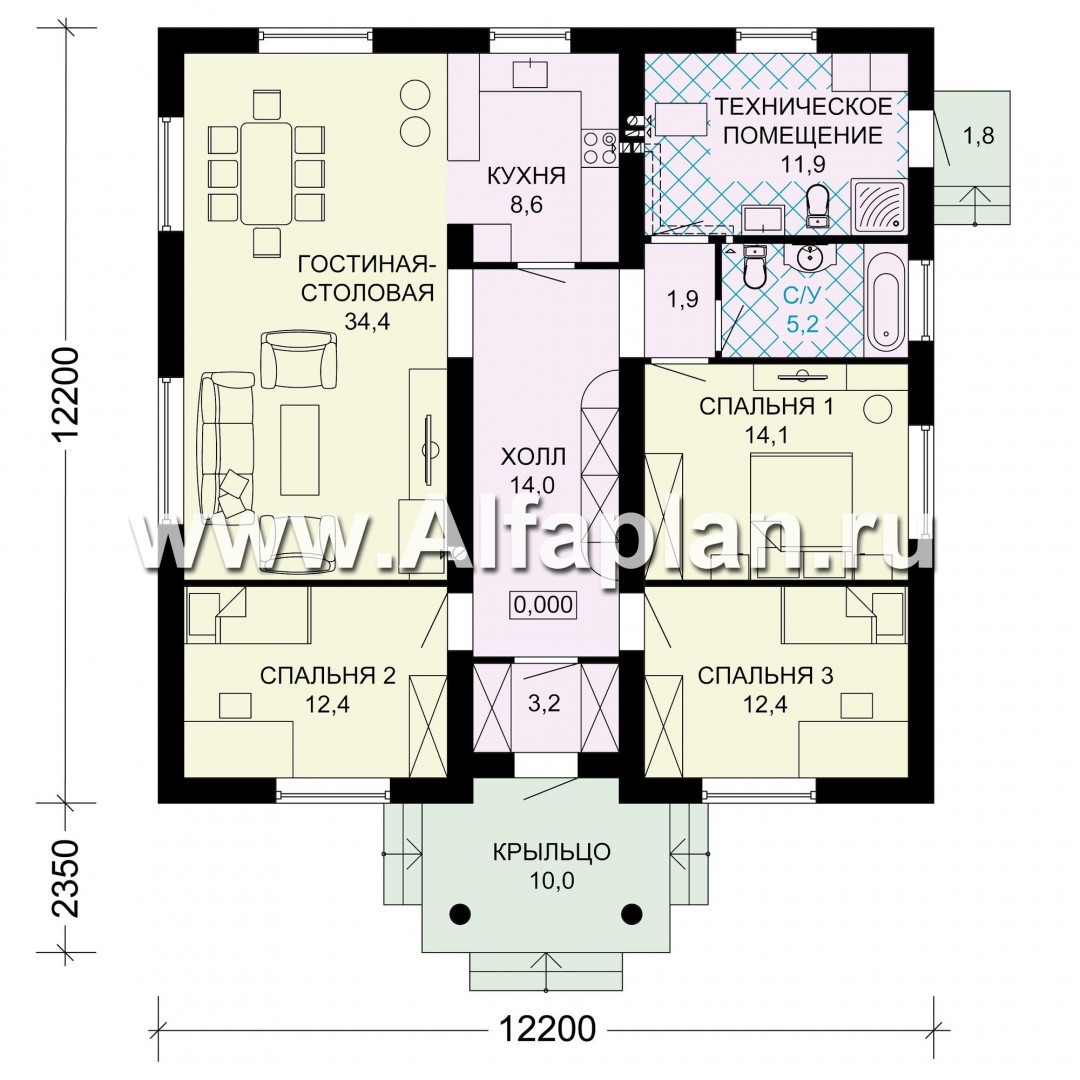 Проекты домов Альфаплан - Одноэтажный дом с удобной планировкой - изображение плана проекта №1