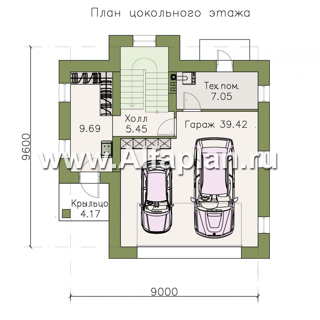 Проекты домов Альфаплан - «Сапфир» - трехэтажный дом с большим гаражом для маленького участка - план проекта №1