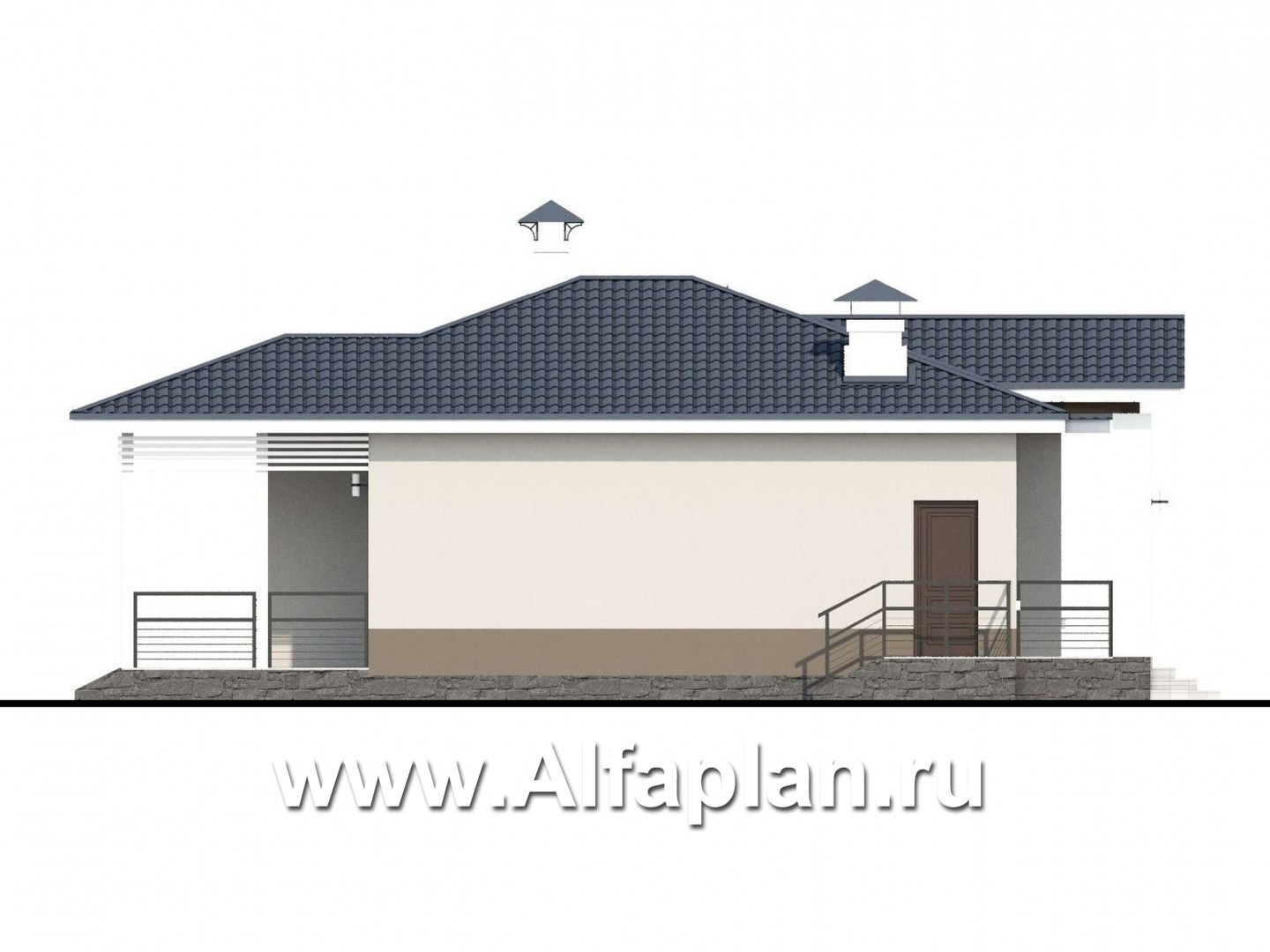 Проекты домов Альфаплан - «Бирюса» - одноэтажный коттедж для небольшой семьи - изображение фасада №3