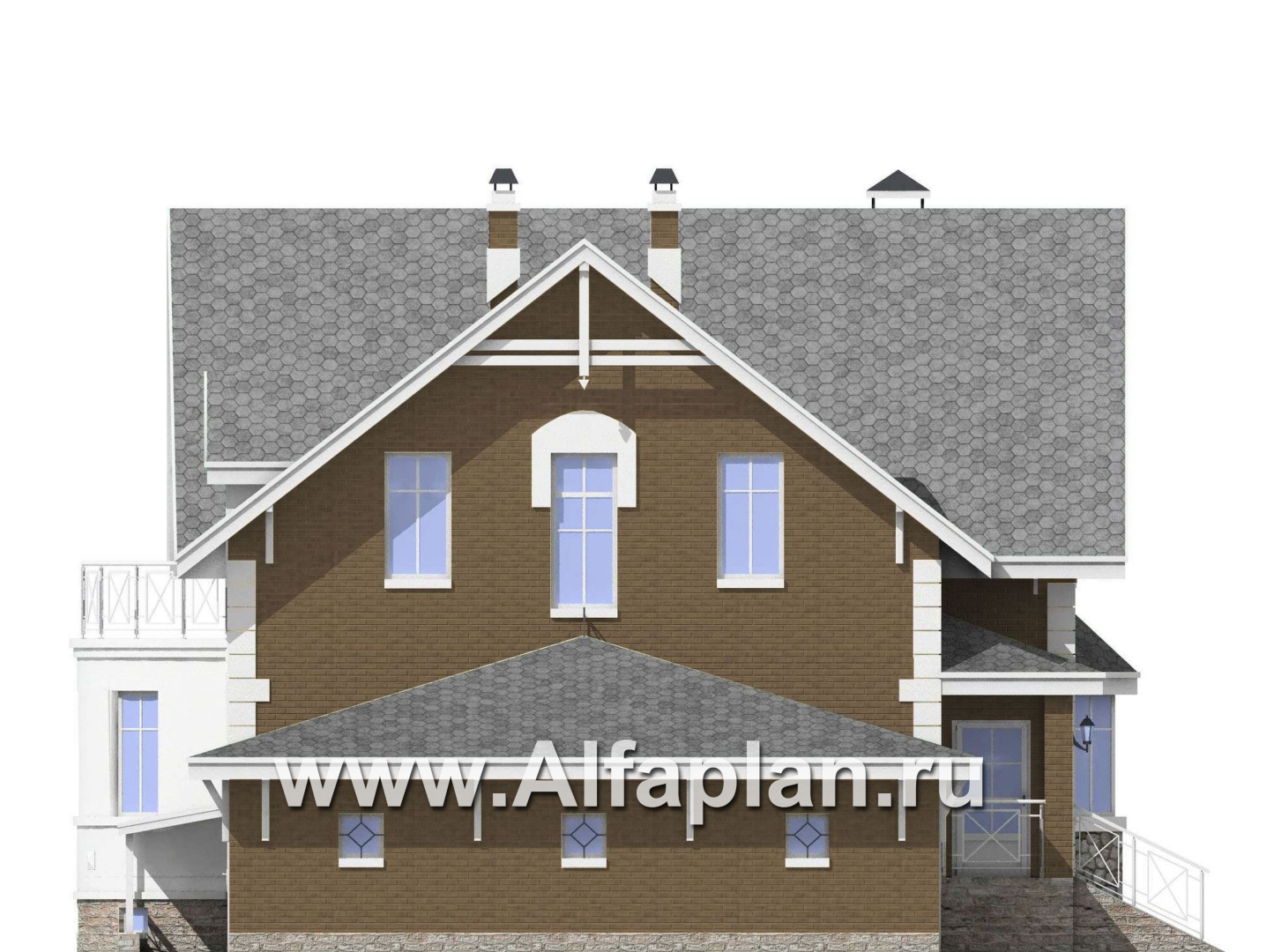 Проекты домов Альфаплан - «Ретростилиса Плюс» - удобный дом с цокольным этажом - изображение фасада №3