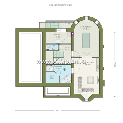 Проекты домов Альфаплан - «Ретростилиса Плюс» - удобный дом с цокольным этажом - превью плана проекта №1