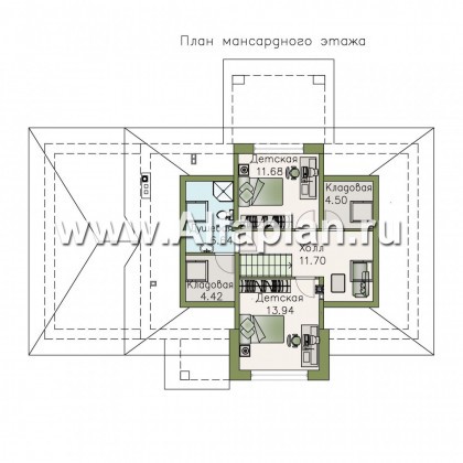 Проекты домов Альфаплан - «Простоквашино» - небольшой дом с мансардным вторым этажом и гаражом - превью плана проекта №2