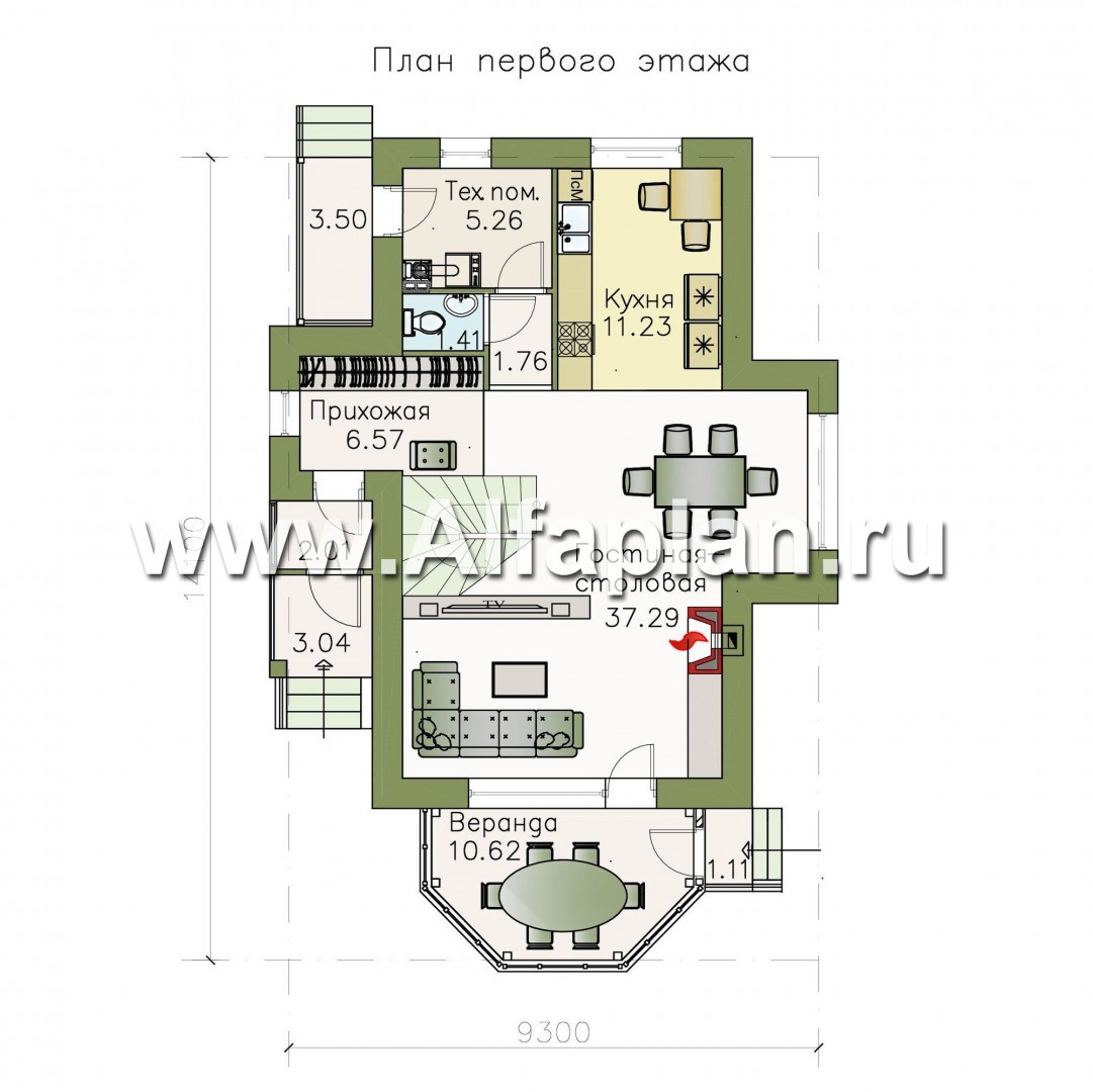 Проекты домов Альфаплан - «Малая Родина» - компактный дом с красивой верандой - план проекта №1