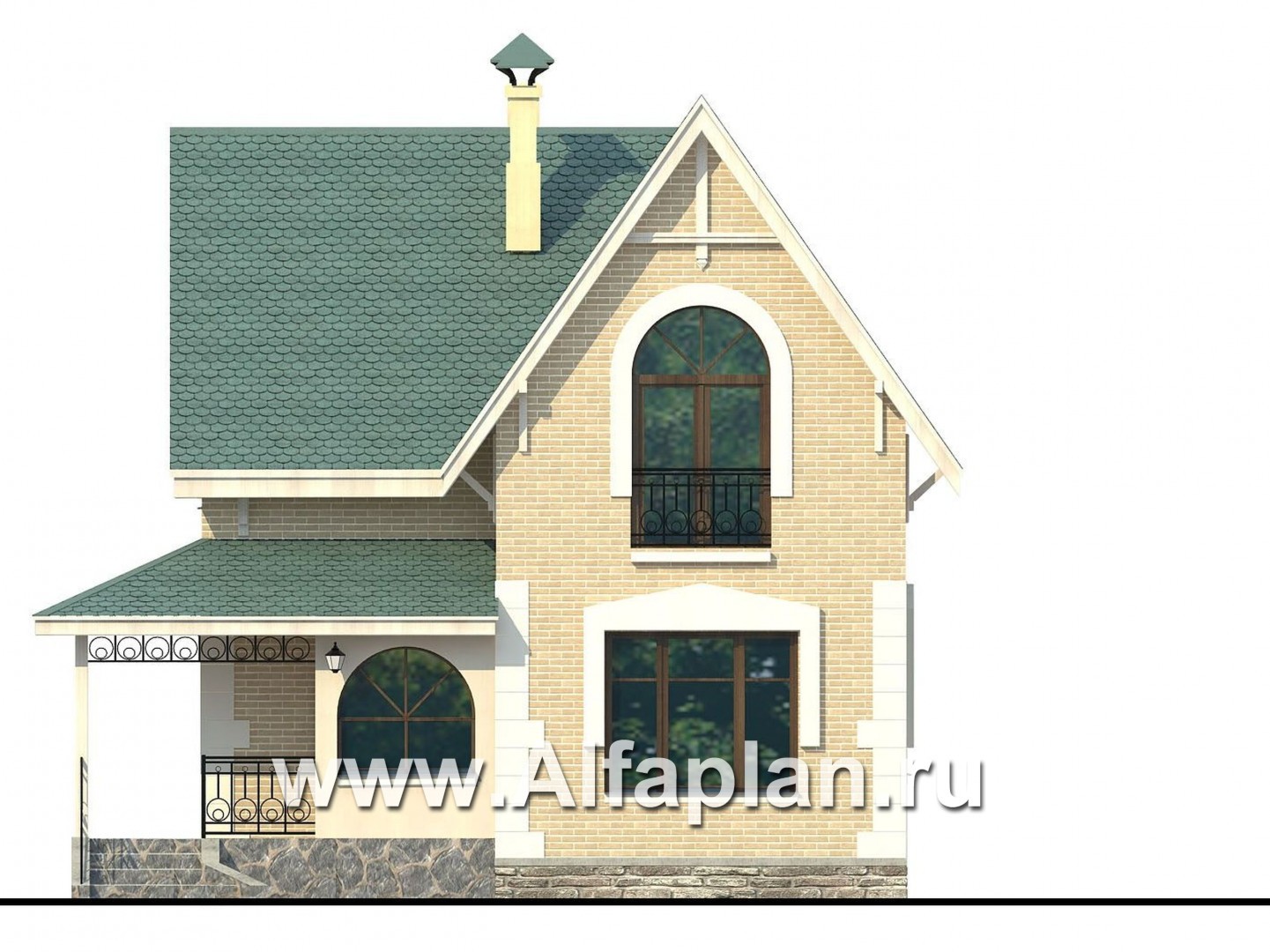 Проекты домов Альфаплан - Проект дома с мансардой из газобетона «Оптима», отличная планировка, фото - изображение фасада №1
