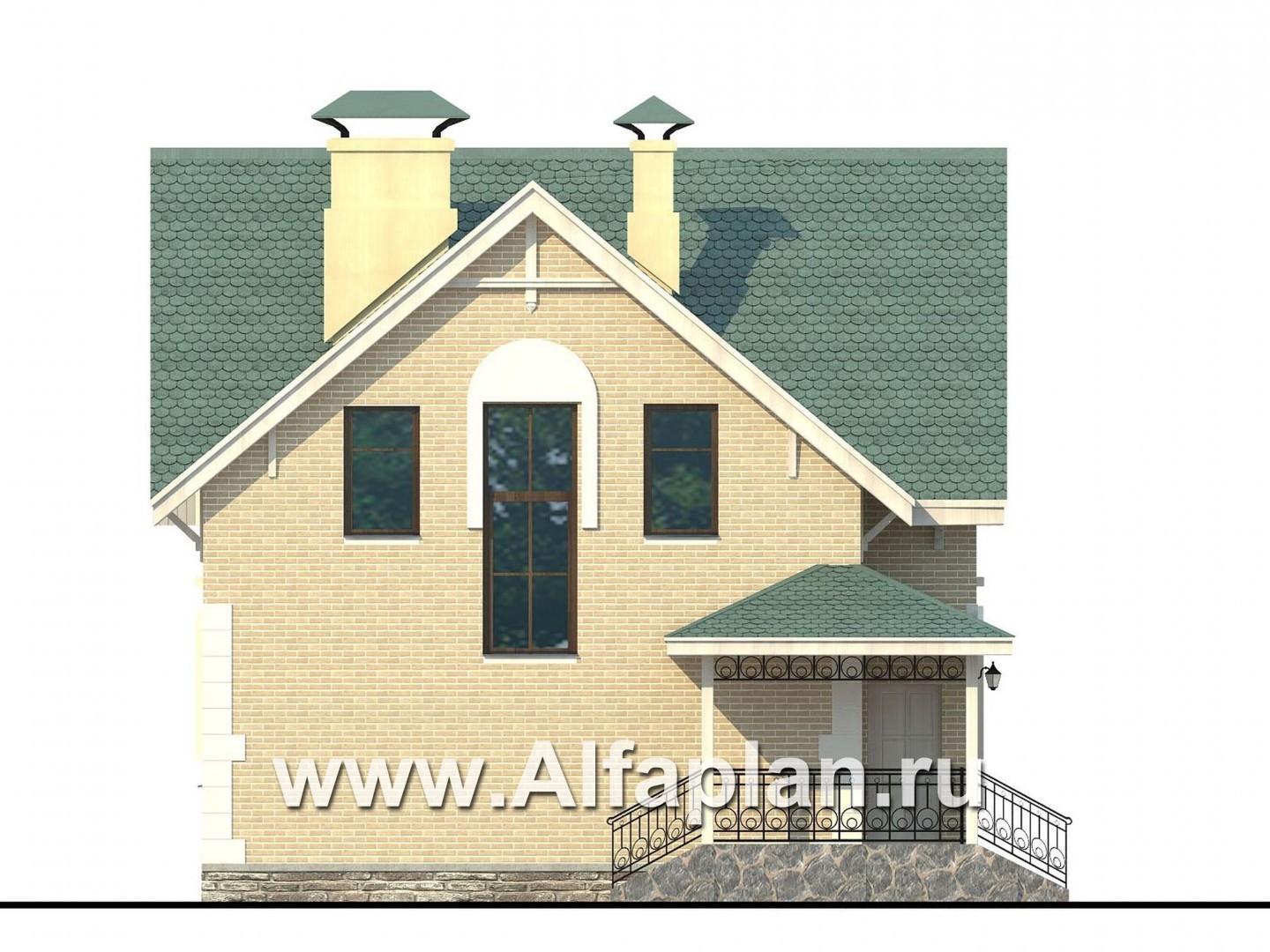 Проекты домов Альфаплан - Проект дома с мансардой из газобетона «Оптима», отличная планировка, фото - изображение фасада №3