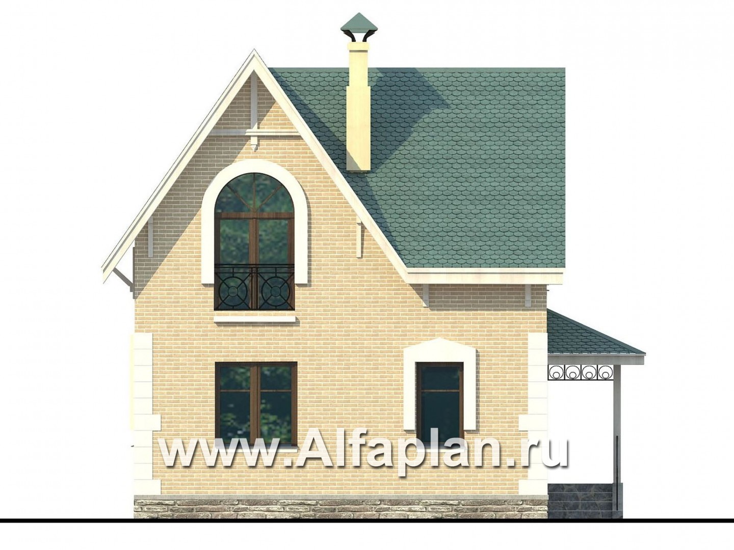 Проекты домов Альфаплан - Проект дома с мансардой из газобетона «Оптима», отличная планировка, фото - изображение фасада №4