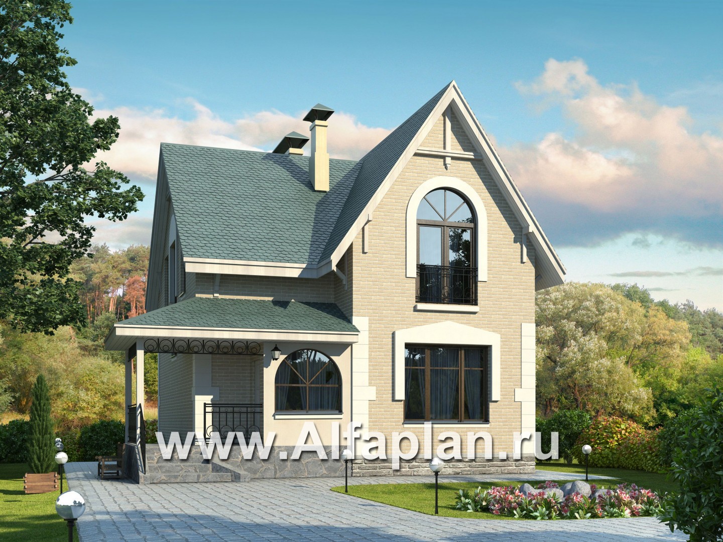 Проекты домов Альфаплан - Проект дома с мансардой из газобетона «Оптима», отличная планировка, фото - основное изображение