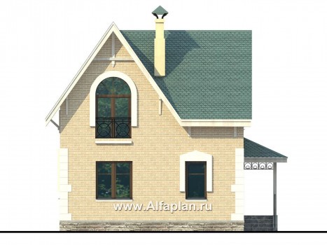 Проекты домов Альфаплан - Проект дома с мансардой из газобетона «Оптима», отличная планировка, фото - превью фасада №4
