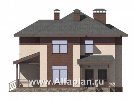 Проект двухэтажного дома, с террасой, планировка 5 спален, в современном стиле - превью фасада дома