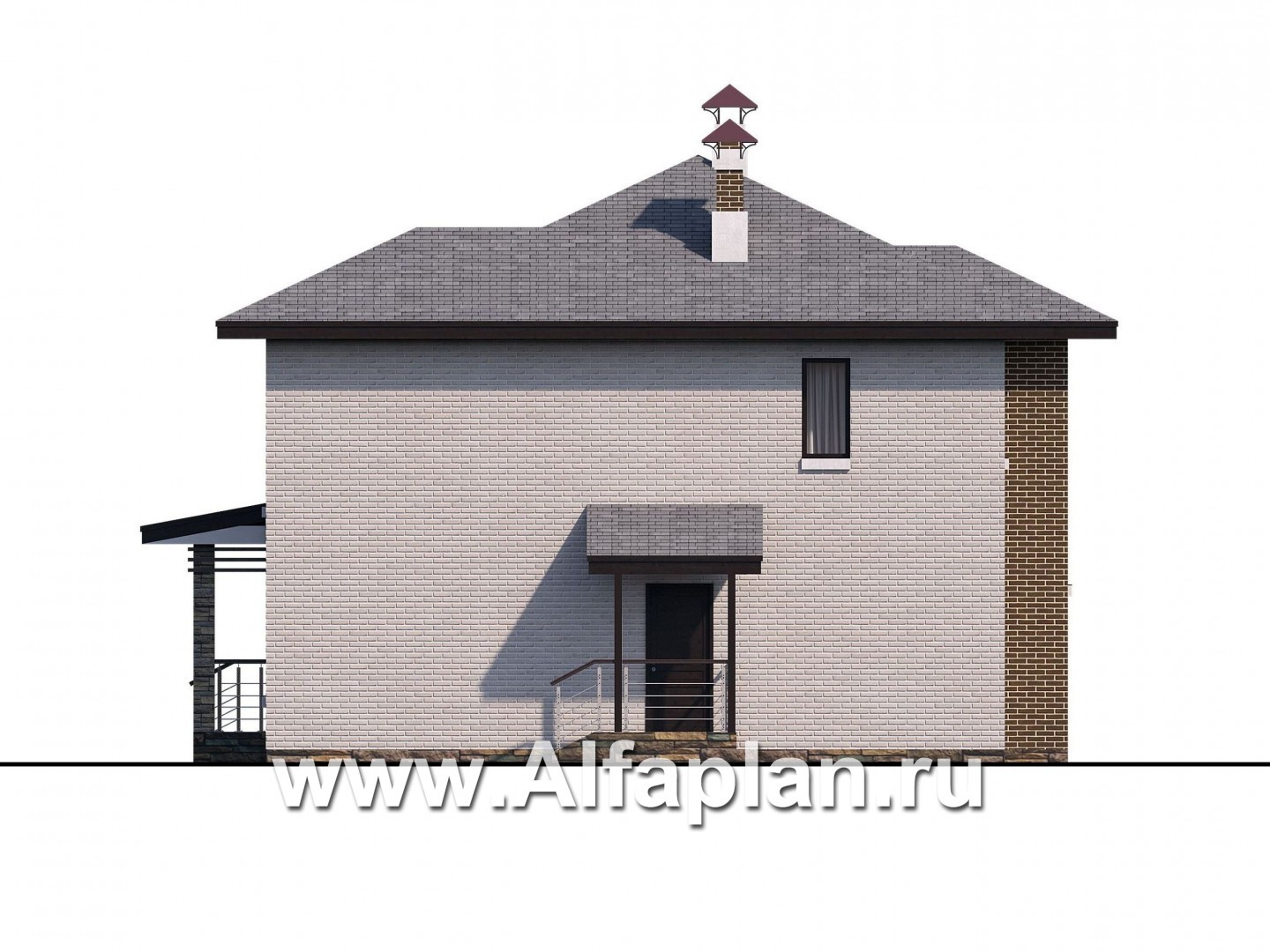 Проекты домов Альфаплан - «Квантум» - современный двухэтажный дом с большой террасой - изображение фасада №4
