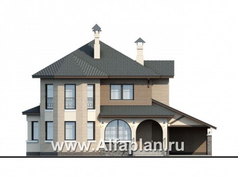 Проекты домов Альфаплан - «Эллада» - компактный особняк с гаражом-навесом - превью фасада №1