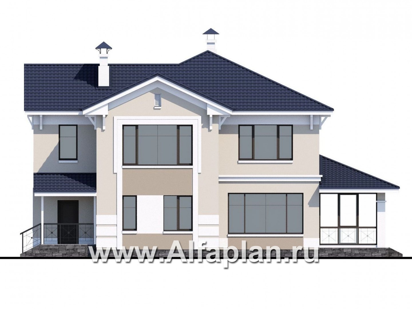 Проекты домов Альфаплан - «Патриций» - комфортабельный коттедж с большой верандой и террасой - изображение фасада №4