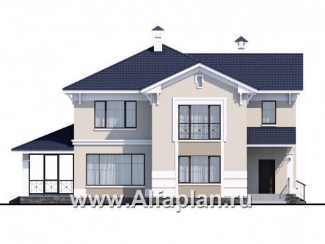 Проекты домов Альфаплан - «Патриций» - комфортабельный коттедж с большой верандой и террасой - превью фасада №1