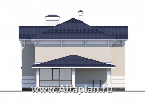 Проекты домов Альфаплан - «Патриций» - комфортабельный коттедж с большой верандой и террасой - превью фасада №3
