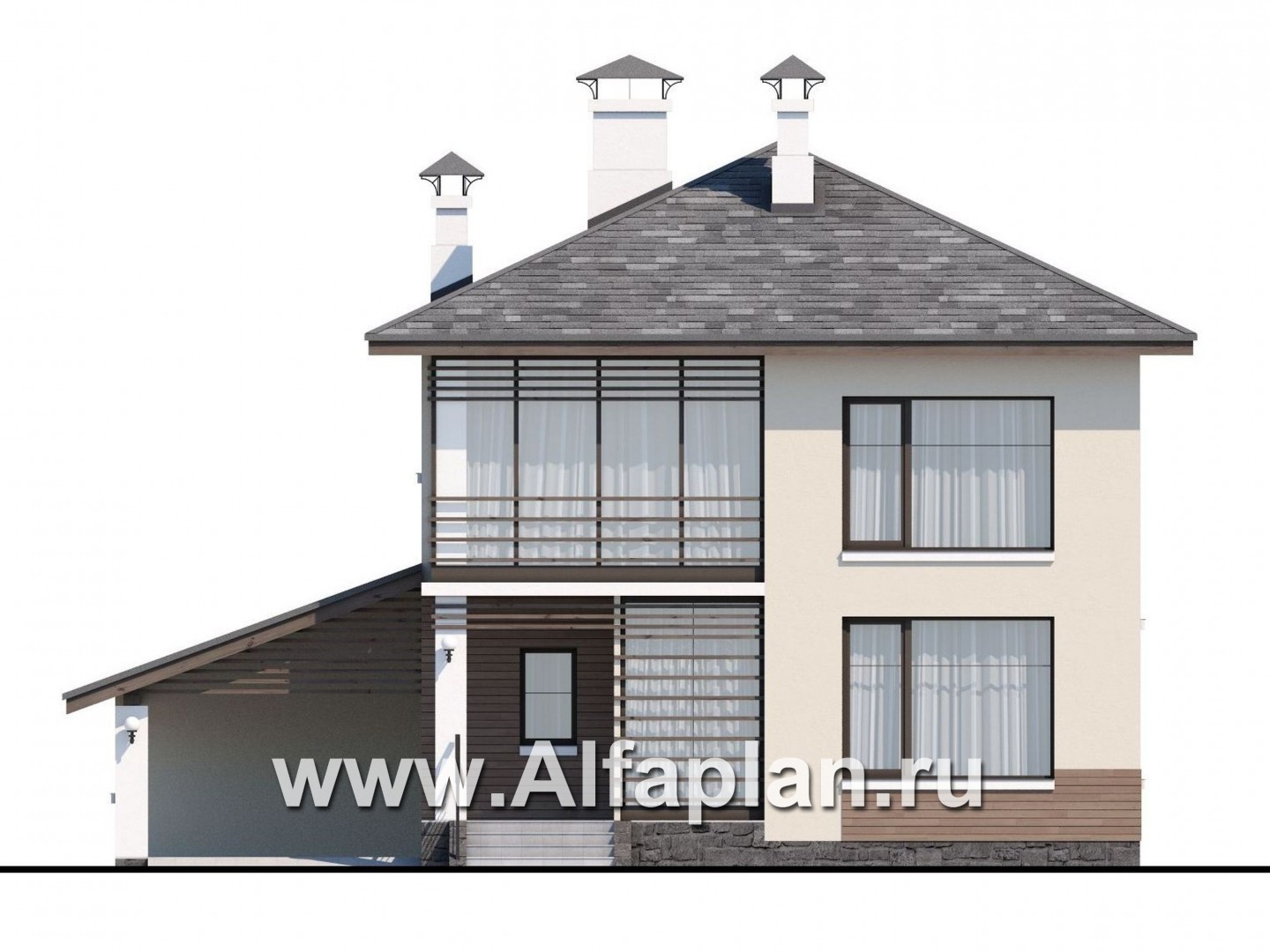 Проекты домов Альфаплан - «Эволюция» - удобный современный коттедж - изображение фасада №1