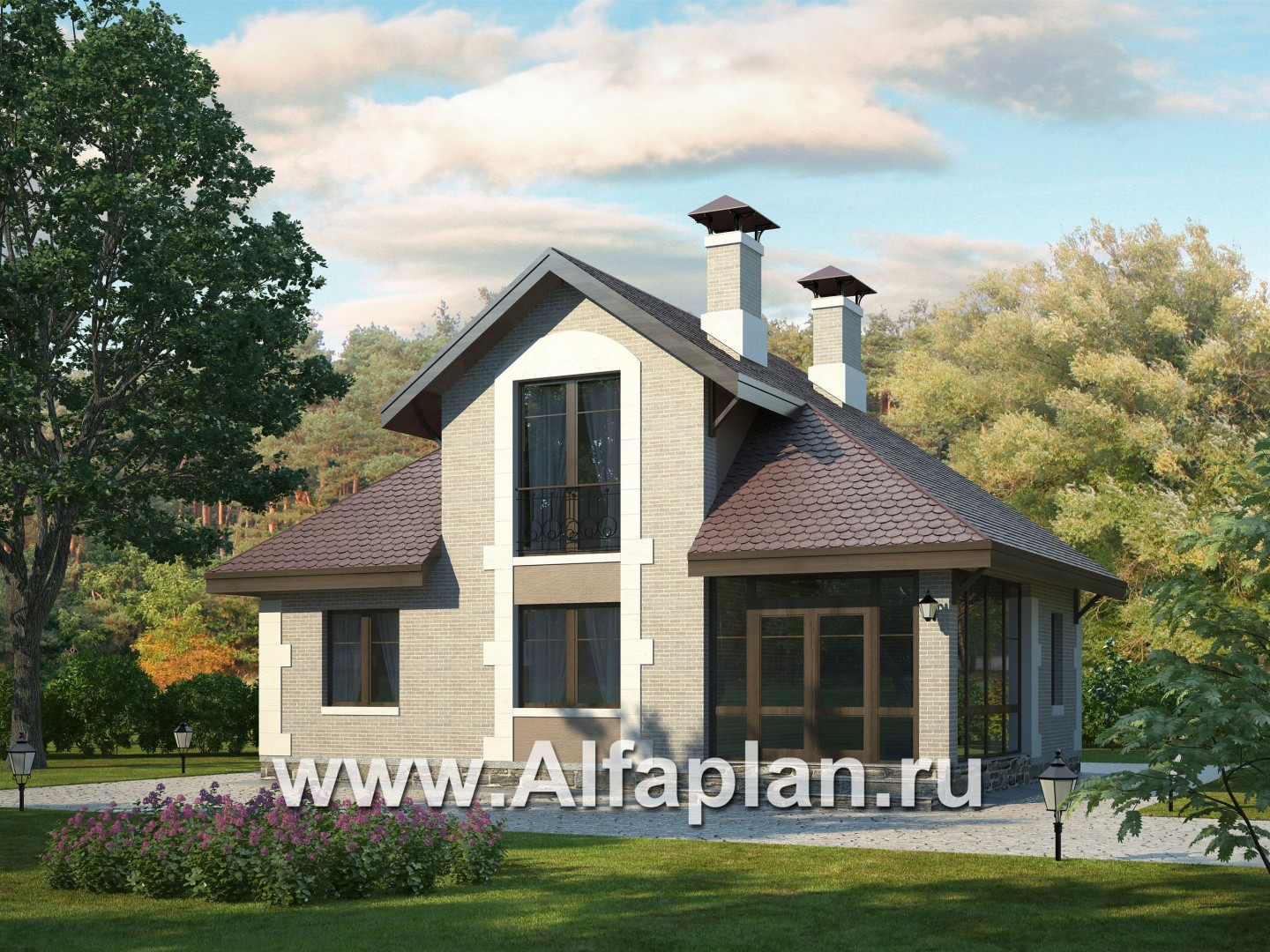 «Замечательный сосед» - проект дома с мансардой, с остекленной террасой - основное изображение