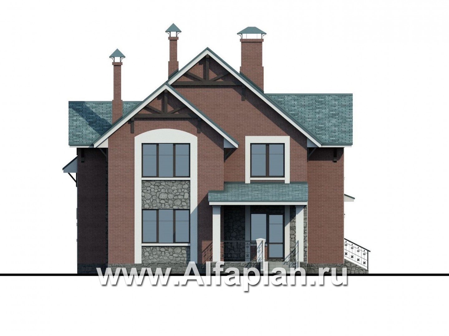 Проекты домов Альфаплан - «Кленовый лист»- комфортный дом с гаражом и бильярдной - изображение фасада №4