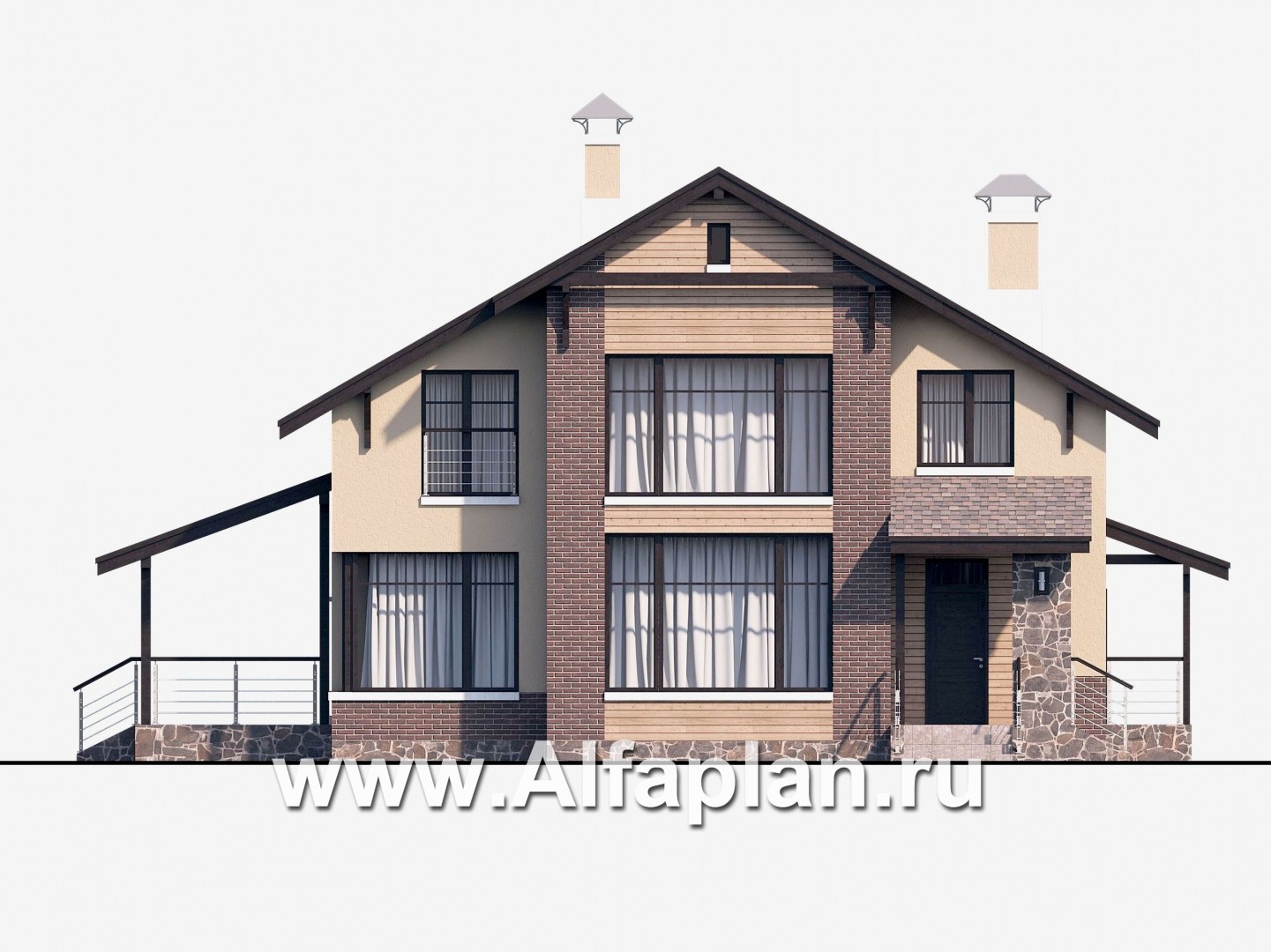 Проекты домов Альфаплан - «Клипер» - комфортный дом с двускатной крышей - изображение фасада №1