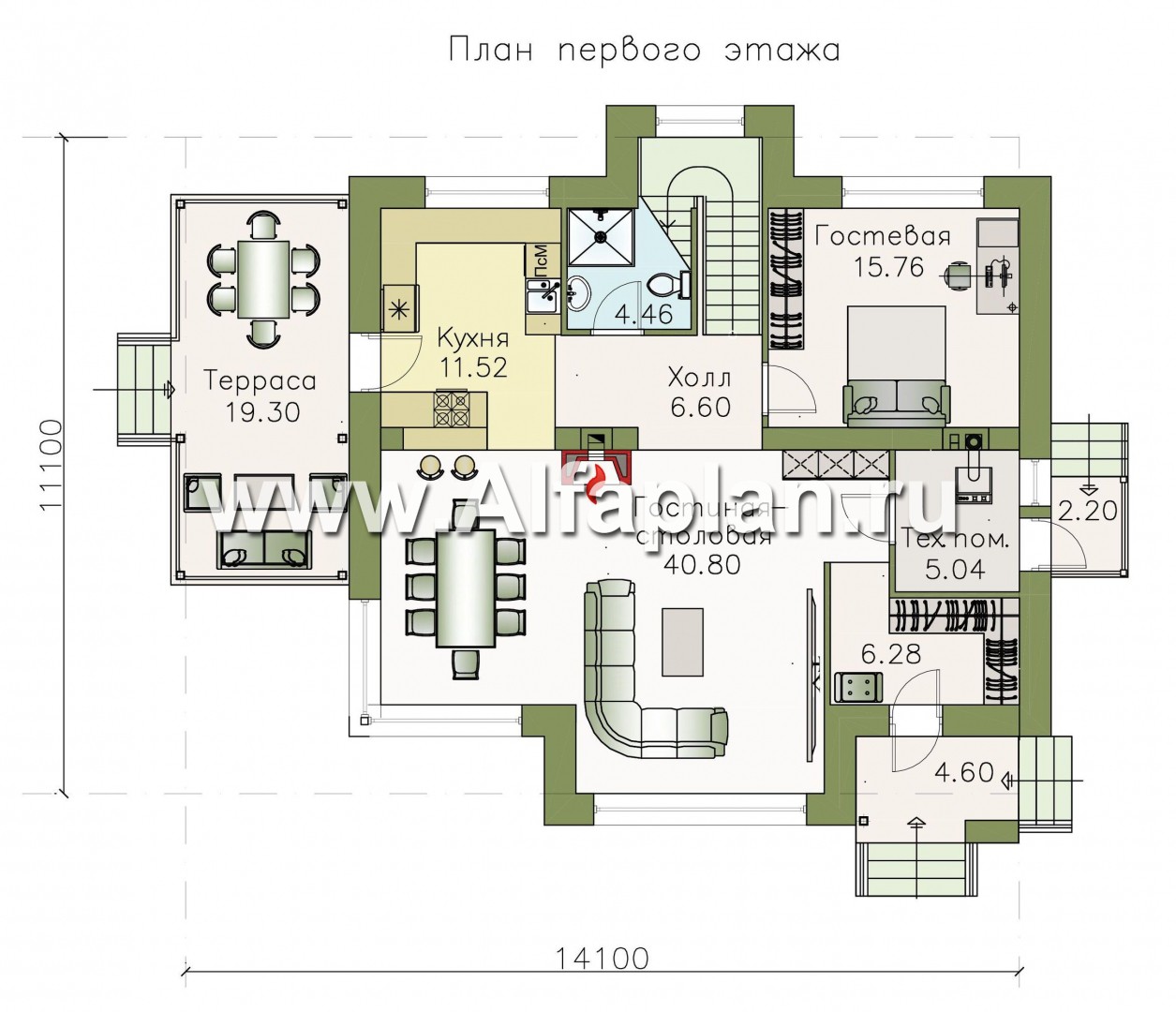 Проекты домов Альфаплан - «Клипер» - комфортный дом с двускатной крышей - изображение плана проекта №1