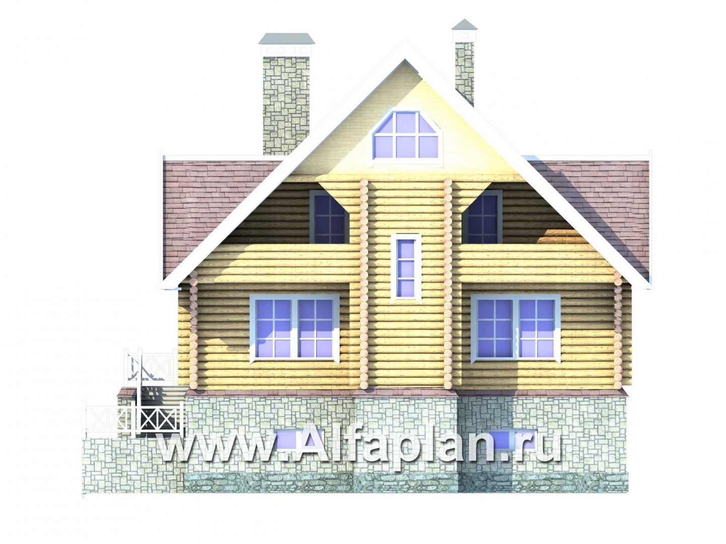 Проекты домов Альфаплан - Бревенчатый дом с высоким цоколем - изображение фасада №2